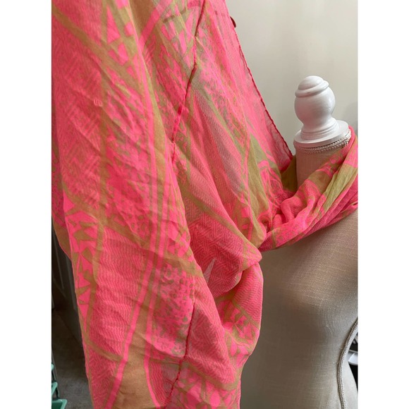 Do everything in Love Tan Neon Pink light weight Infinity Scarf - Picture 4 of 11